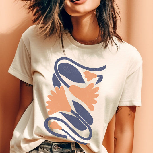 Groovy Coral and Navy Flower T-Shirt